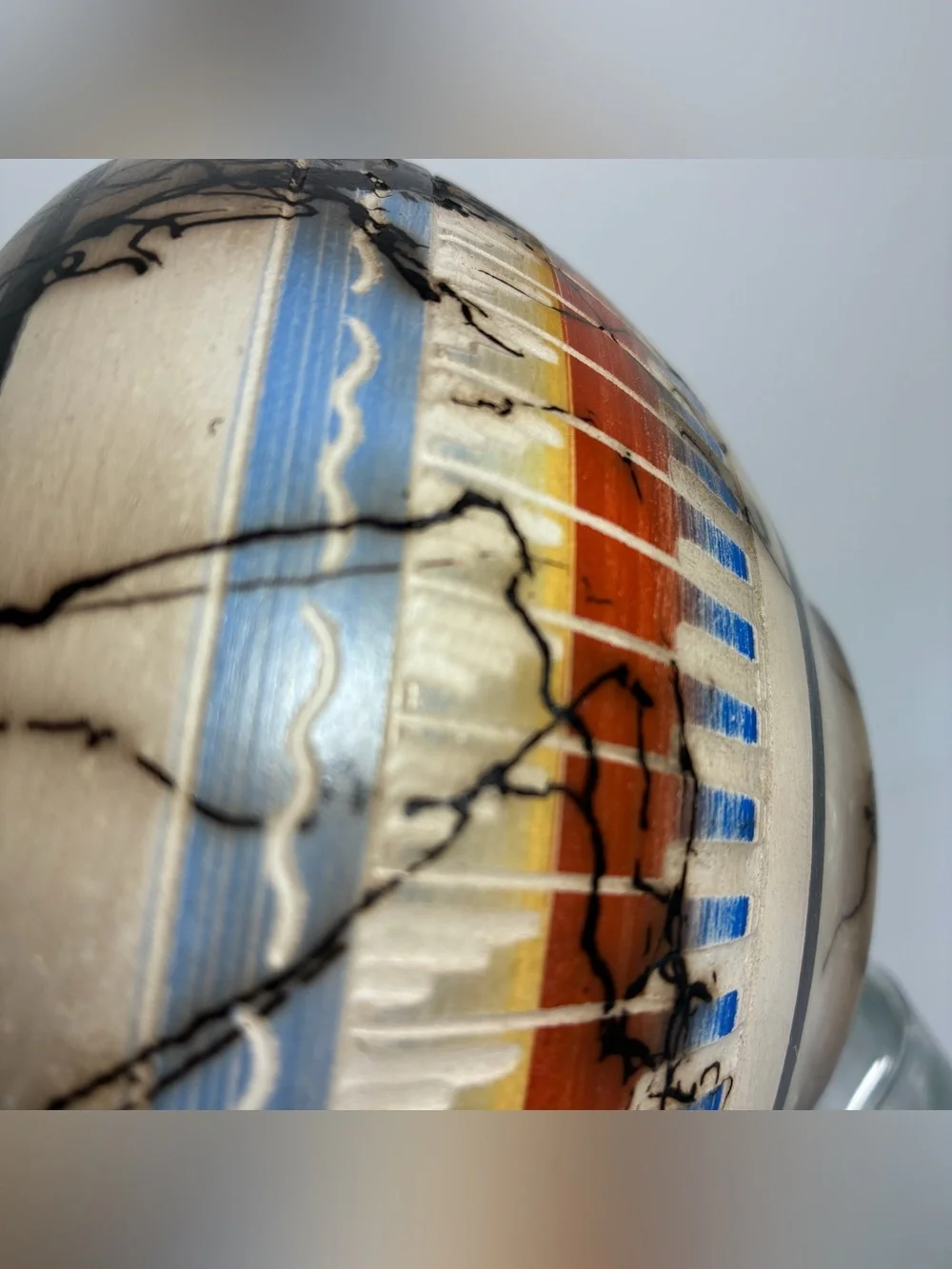 Native Navajo Etched Horse Hair Rainbow Pottery Vase Ernest John signed Sm.Chip!